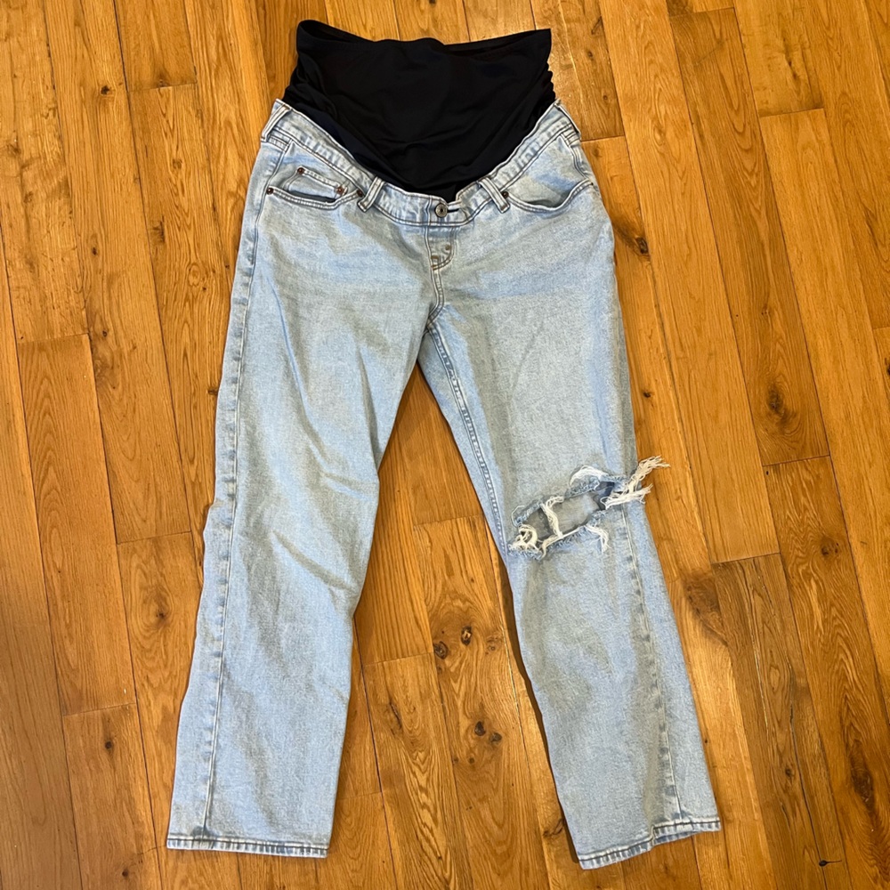 Abercrombie & Fitch Light Wash Straight Leg Maternity Jeans with Black Panel
